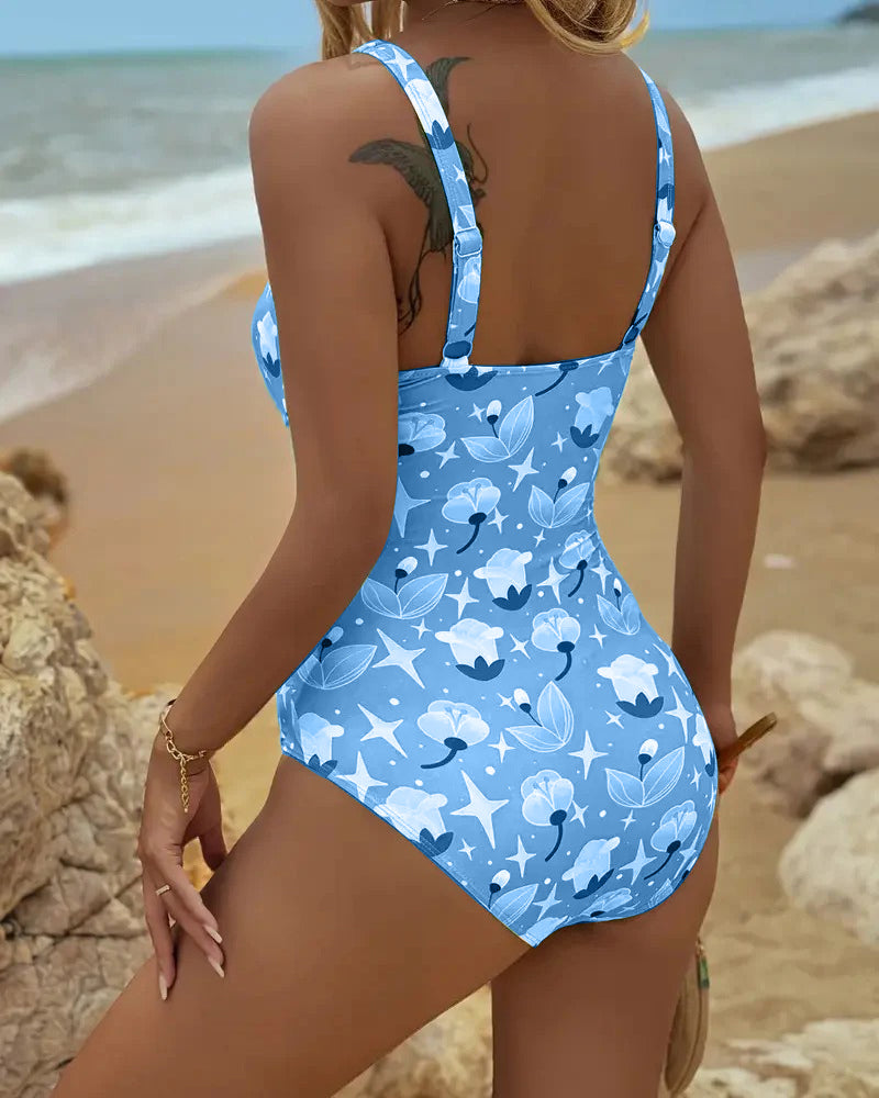 Elegante Traje de Baño de Una Pieza con Tirantes Estampados