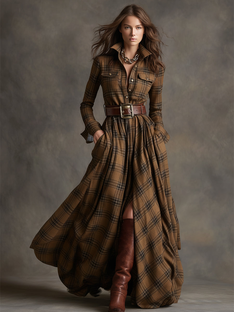 Giulietta - Vestido Camisa Maxi a Cuadros con Cintura