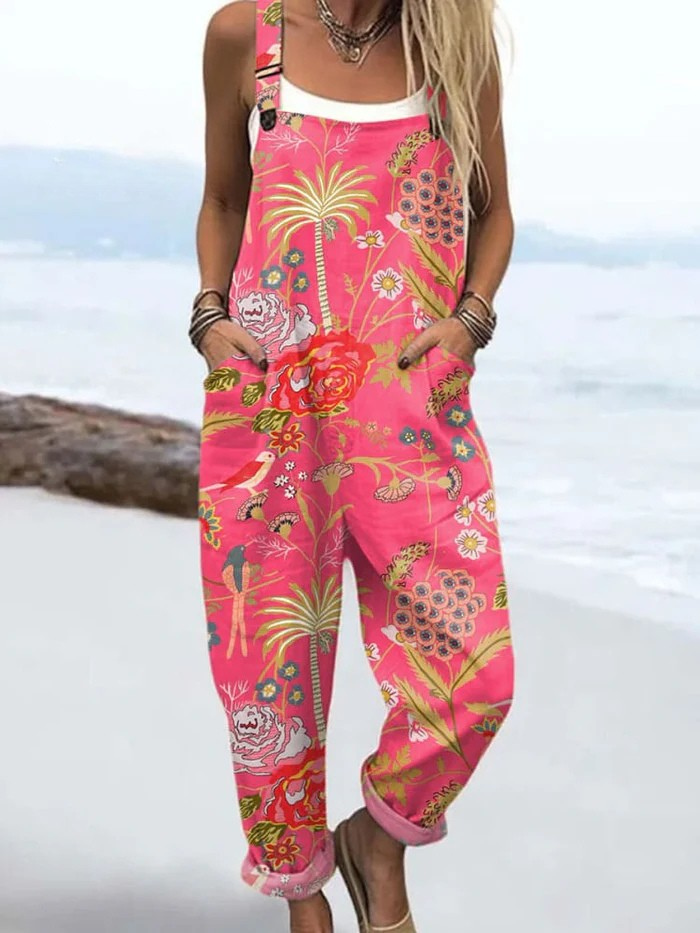 Mono Floral Vintage de Pierna Ancha para Mujer