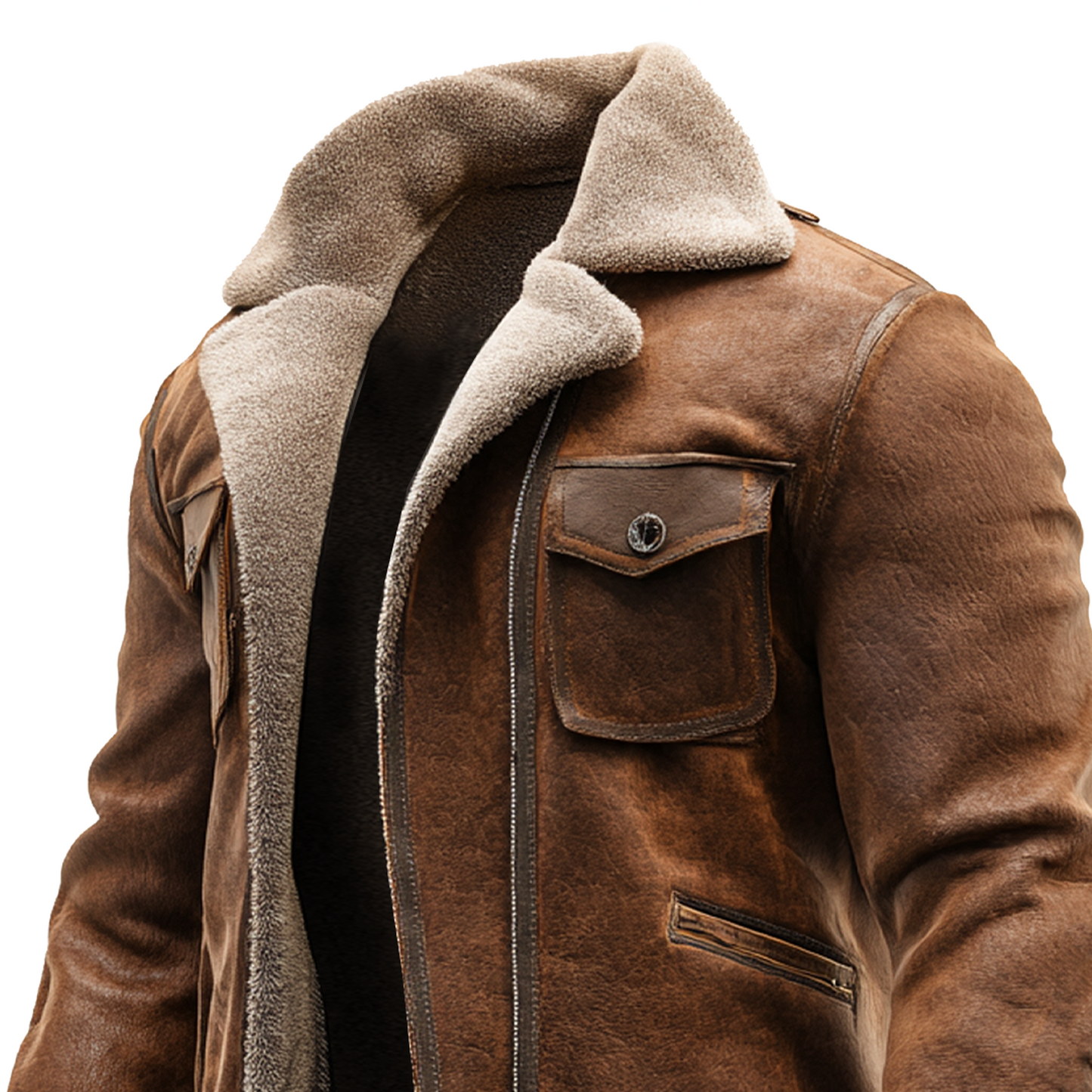 Chaqueta Vintage de Cuero Marrón con Forro de Piel Sintética