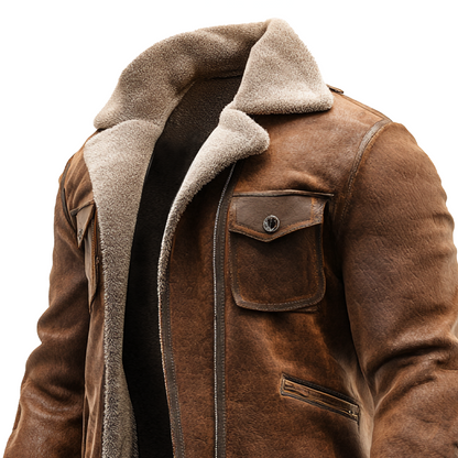 Chaqueta Vintage de Cuero Marrón con Forro de Piel Sintética