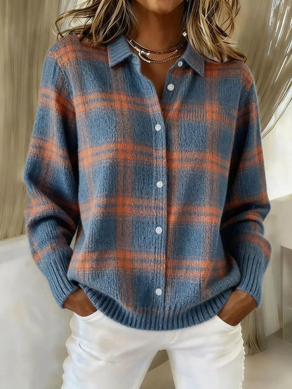 Victoria | Suéter Retro de Cuadros con Contraste Casual