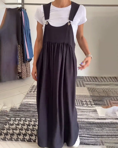 Vestido Sólido Casual con Tirantes Elegantes