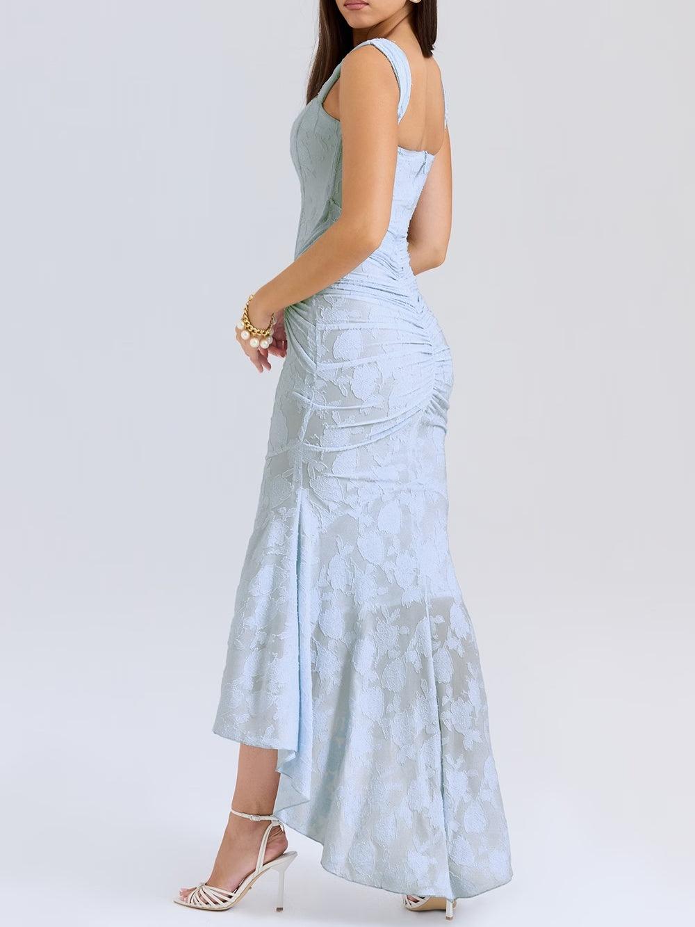 Maxi vestido floral en azul campanilla