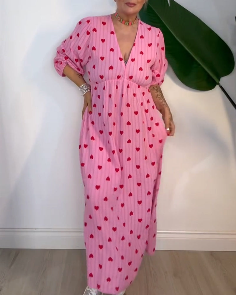 AVA Vestido V con Estampado de Corazones