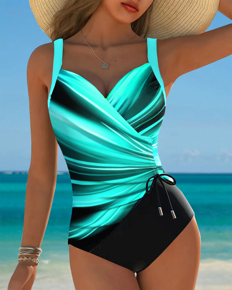 Maillot de Baño con Detalles de Cordones en Color Contraste