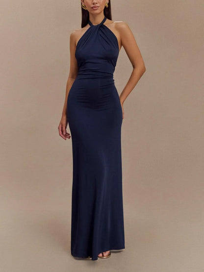 Vestido Maxi Halter Slinky en Azul Marino