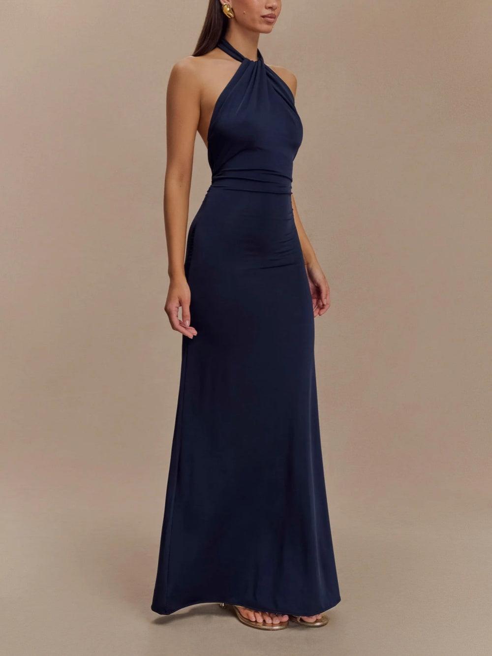 Vestido Maxi Halter Slinky en Azul Marino