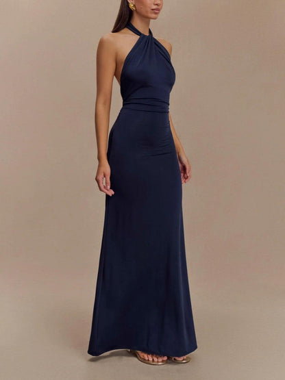 Vestido Maxi Halter Slinky en Azul Marino