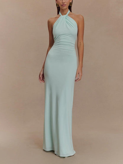 Vestido Maxi Halter Slinky en Azul Marino