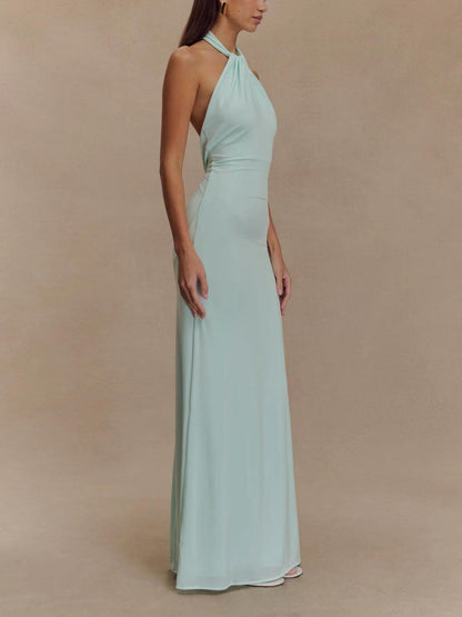 Vestido Maxi Halter Slinky - Color Laguna