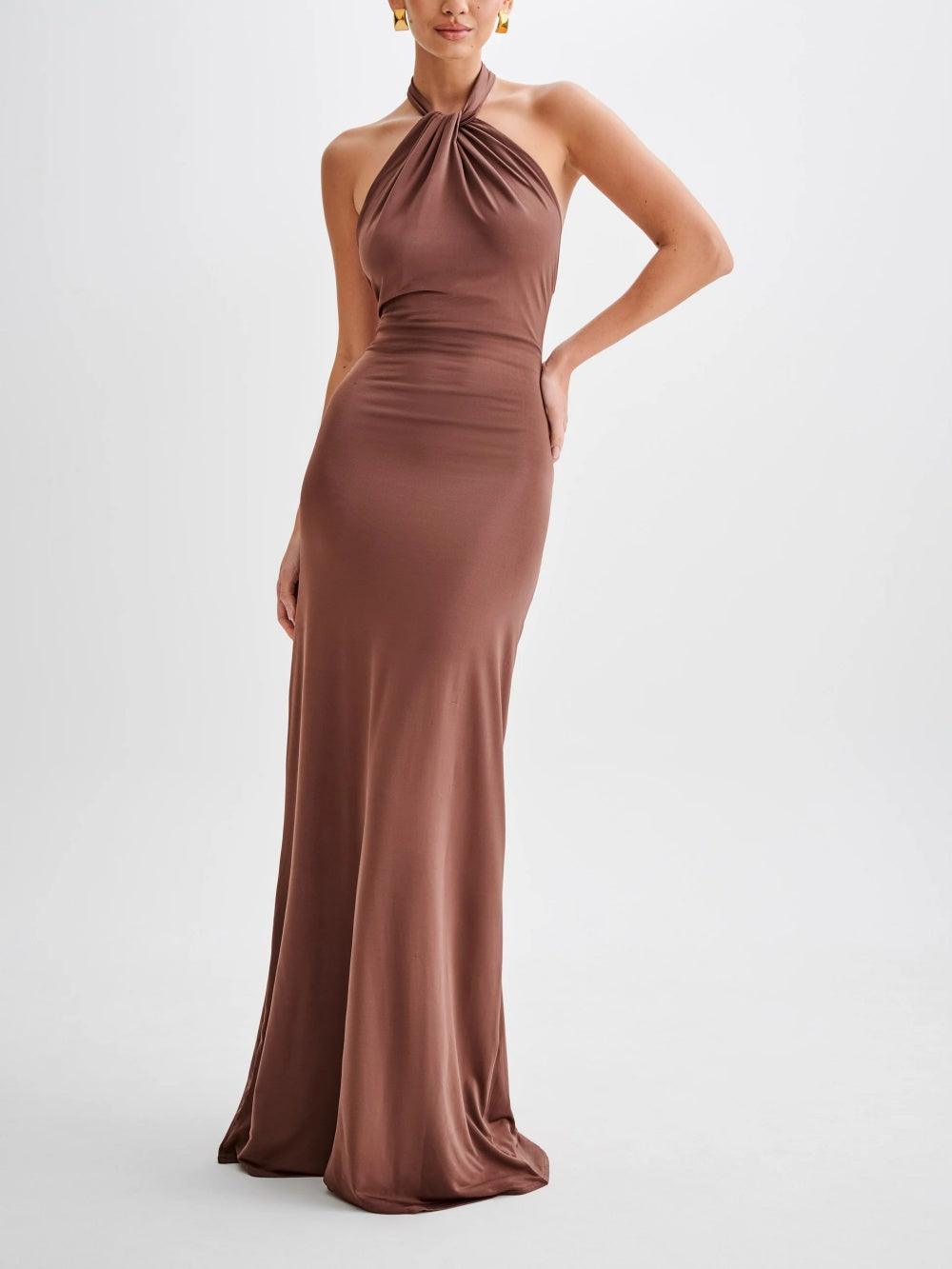 Vestido Maxi Halter Slinky en Marrón
