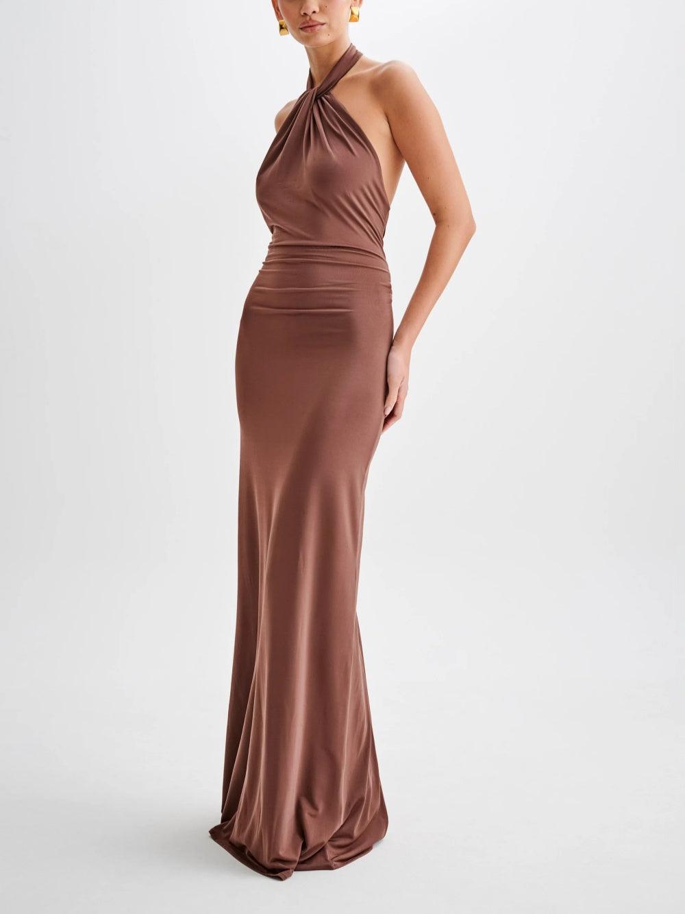 Vestido Maxi Halter Slinky en Marrón