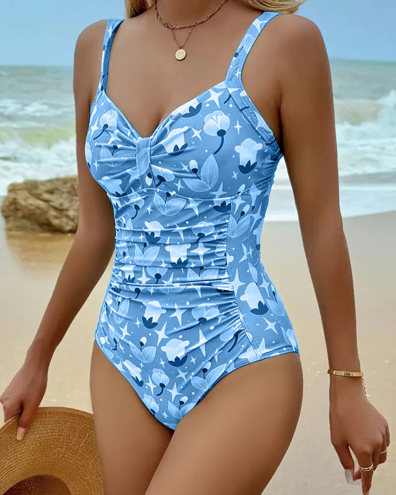 Elegante Traje de Baño de Una Pieza con Tirantes Estampados