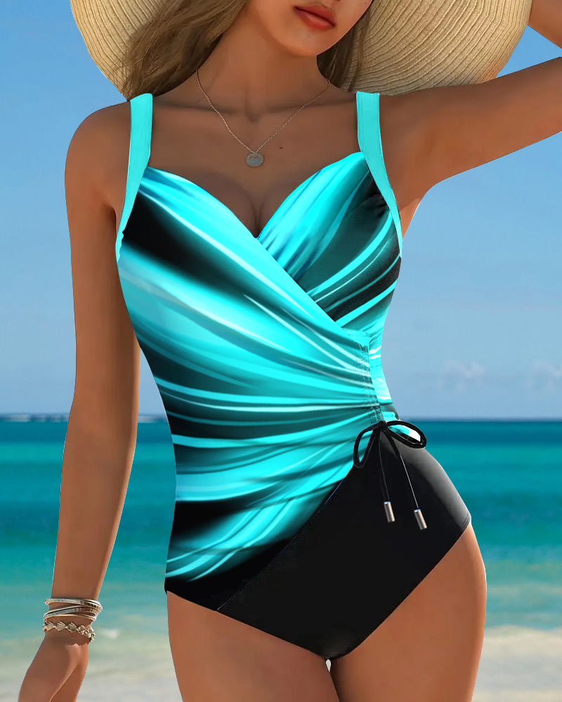Maillot de Baño con Detalles de Cordones en Color Contraste