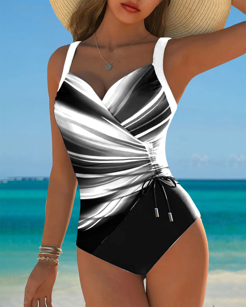 Maillot de Baño con Detalles de Cordones en Color Contraste