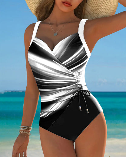 Maillot de Baño con Detalles de Cordones en Color Contraste