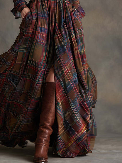 Giulietta - Vestido Camisa Maxi a Cuadros con Cintura