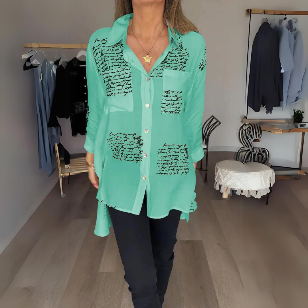 Zoey Camisa de Botones con Estampado Manuscrito