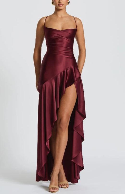 Vestido Maxi Sin Espalda con Elegantes Volantes