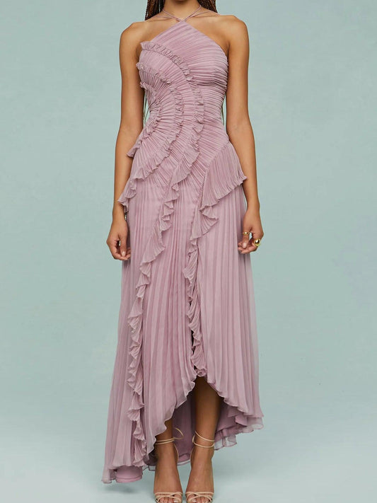 Elegante Vestido Largo de Tirantes con Pliegues y Aberturas