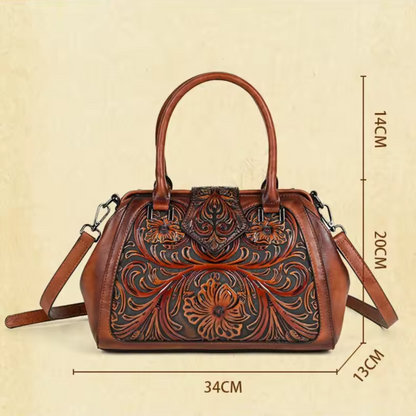 Bolso de cuero con grabado floral