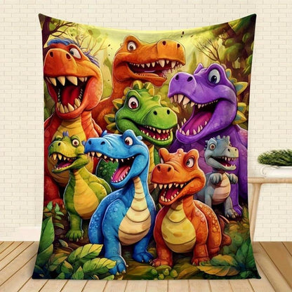 Manta Suave de Franela con Dinosaurios Sonrientes