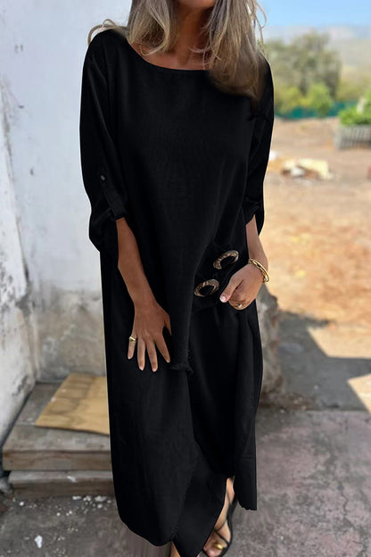 Jamilah – Conjunto de Blusa y Pantalones con Detalle de Anillo en Mezcla de Lino