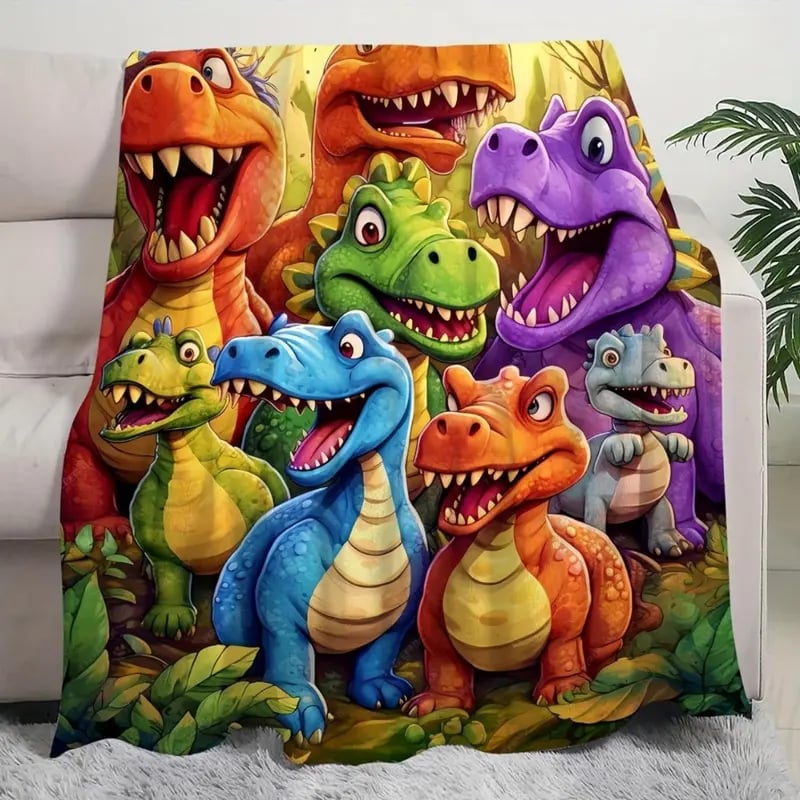 Manta Suave de Franela con Dinosaurios Sonrientes