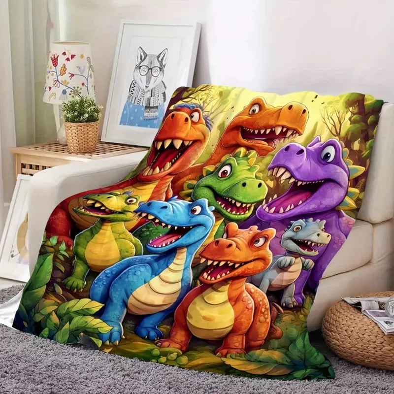 Manta Suave de Franela con Dinosaurios Sonrientes