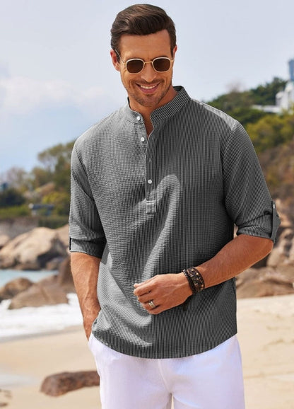 Camisa de Manga Larga de Medio Botón para Hombre Talla Grande Drapoura™