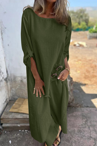Jamilah – Conjunto de Blusa y Pantalones con Detalle de Anillo en Mezcla de Lino