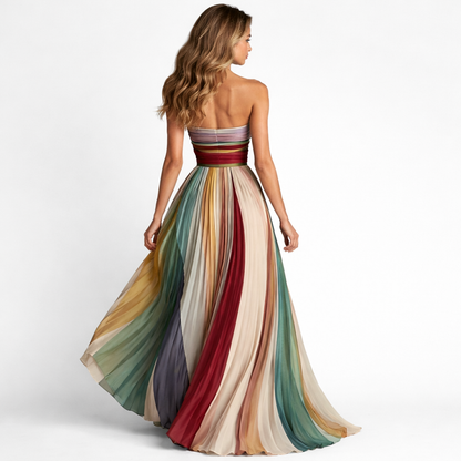 Sofía | Vestido Largo Plisado Multicolor Elegante para Mujer