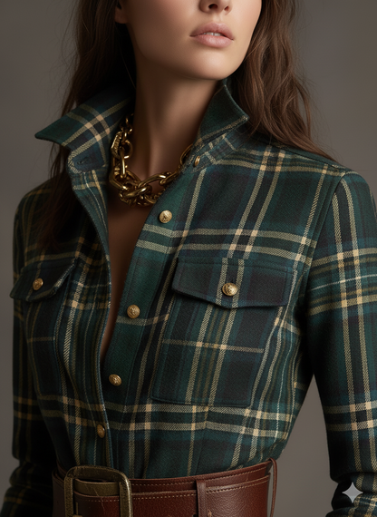 Giulietta - Vestido Camisa Maxi a Cuadros con Cintura