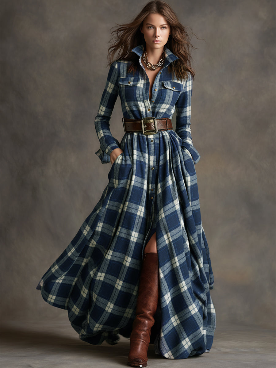 Giulietta - Vestido Camisa Maxi a Cuadros con Cintura