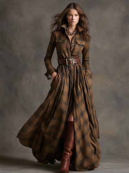Giulietta - Vestido Camisa Maxi a Cuadros con Cintura