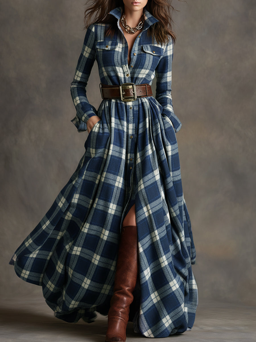 Giulietta - Vestido Camisa Maxi a Cuadros con Cintura