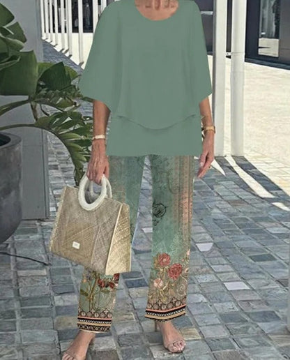 Jevva Elegante Conjunto de Dos Piezas con Cuello Redondo en Gris