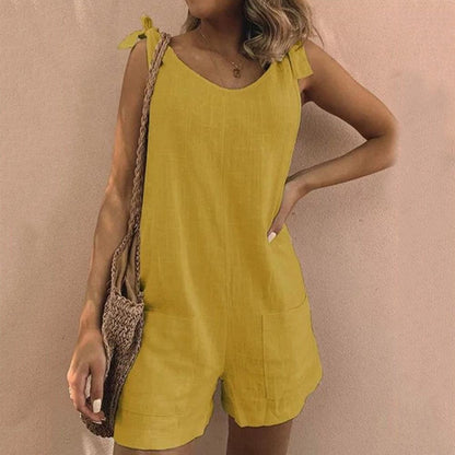 Jilly Mono Elegante con Tirantes de Lazo y Prácticos Bolsillos