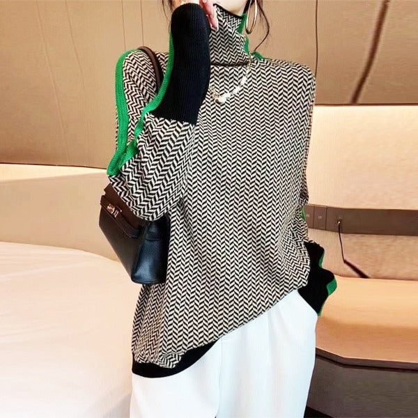 Malou™ | Suéter de cuello alto con llamativas rayas contrastantes