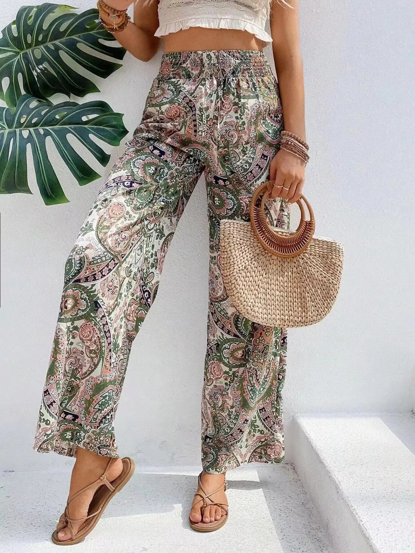 Pantalones Anchos con Estampado Vintage