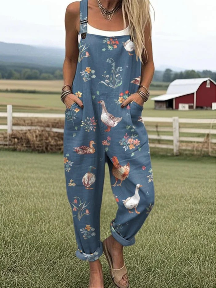Mono Casual de Pierna Ancha con Estampado de Animales de Granja