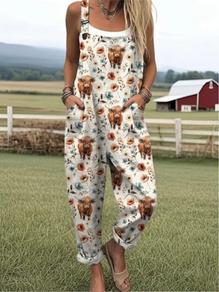Mono Ancho de Pierna con Estampado de Vaca para Mujeres