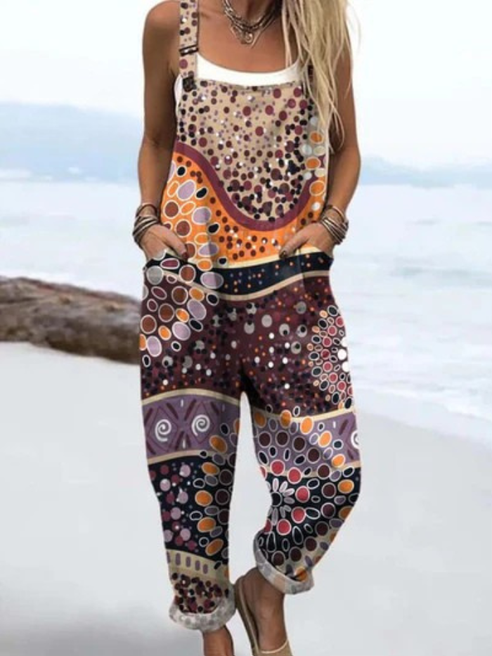 Mono Casual de Pierna Ancha con Estampado Geométrico Vintage
