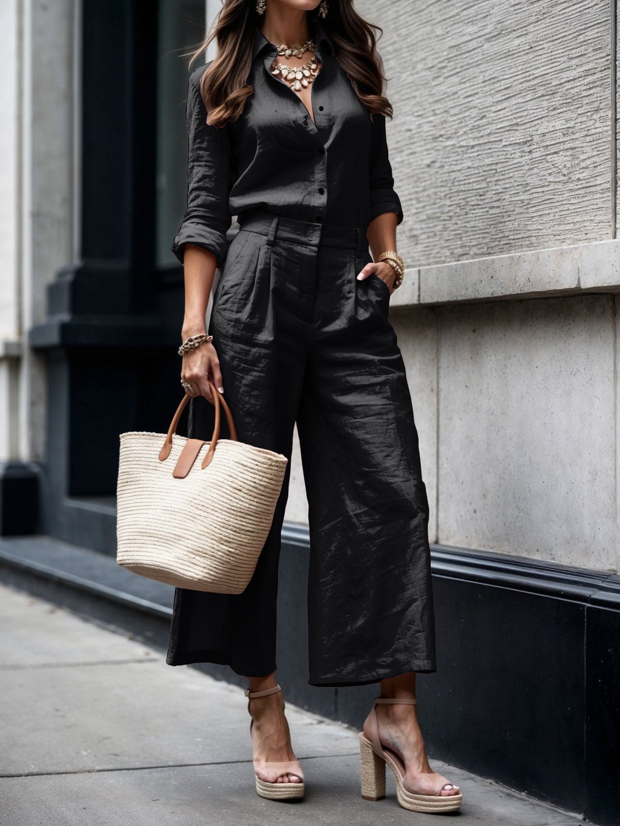 Marisela – Conjunto rosa de lino refinado