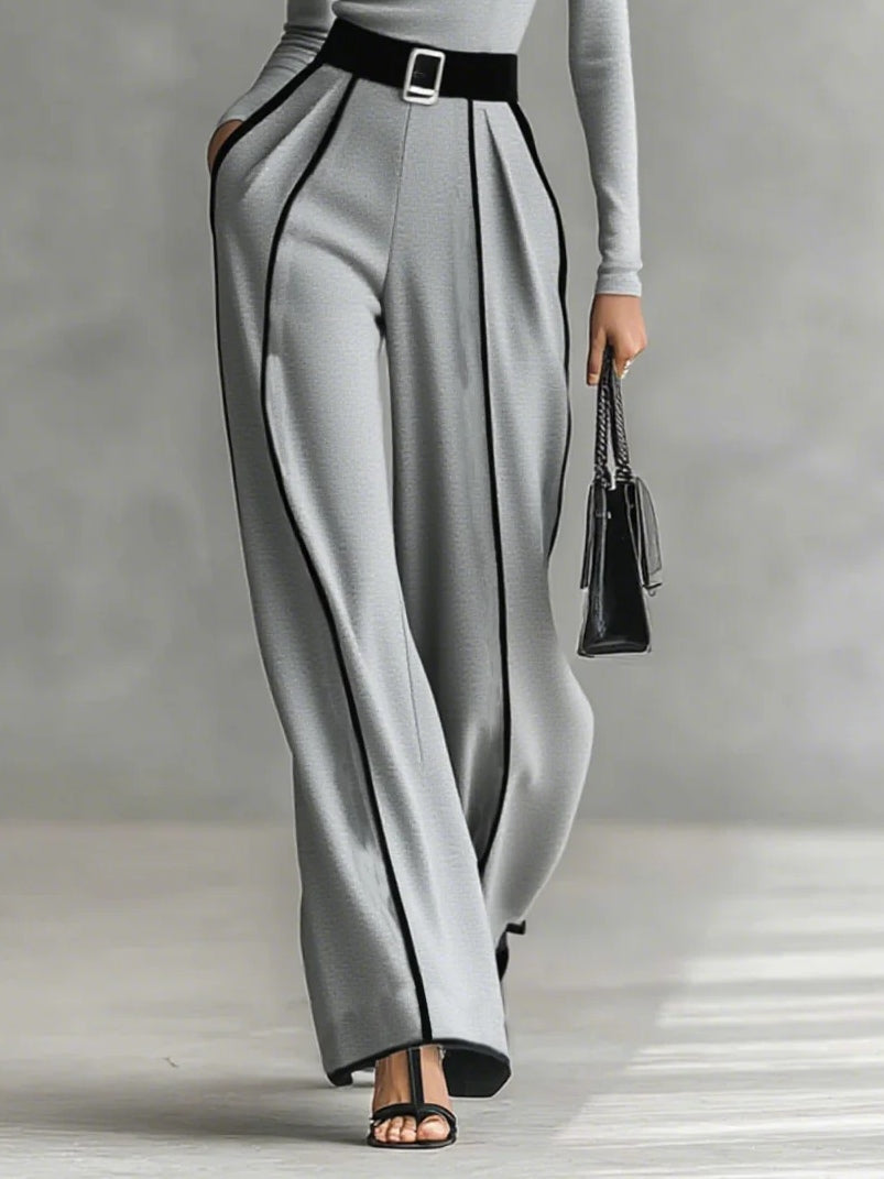 Conjunto Elegante de Top de Cuello Alto y Pantalones de Pierna Ancha