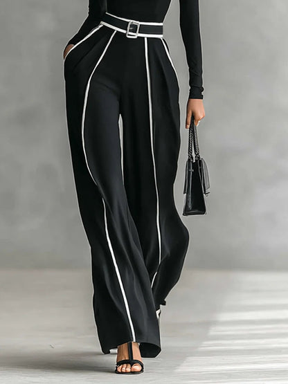 Conjunto Elegante de Top de Cuello Alto y Pantalones de Pierna Ancha