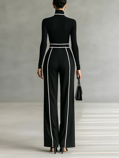 Conjunto Elegante de Top de Cuello Alto y Pantalones de Pierna Ancha
