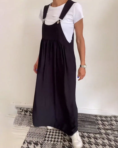 Vestido Sólido Casual con Tirantes Elegantes
