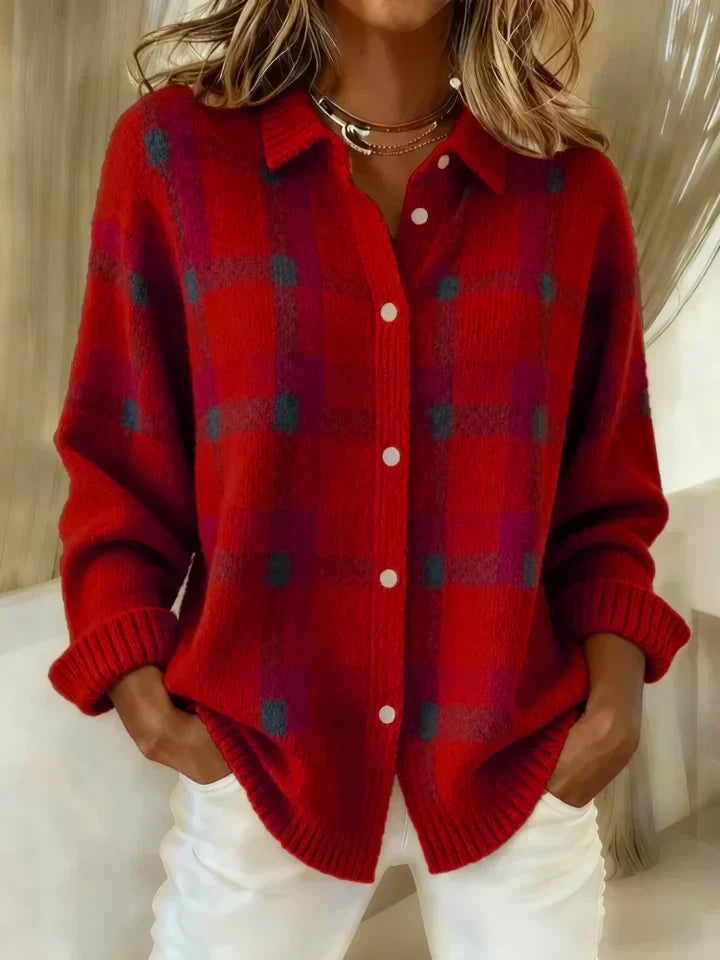 Victoria | Suéter Retro de Cuadros con Contraste Casual